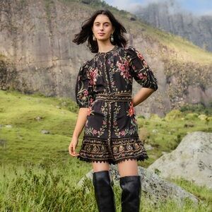 FARM Rio Black Dress with Floral Design - Black Belle Garden Dress